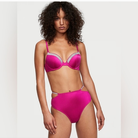 Victoria's Secret Very Sexy Shine Trim Push-Up and High Waist Bikini Pink 32B/XS - Picture 1 of 7